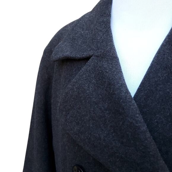 Vintage J. Percy Pea Coat Black Merino Wool Lined Double Breasted Women's Size 8 - Picture 3 of 12